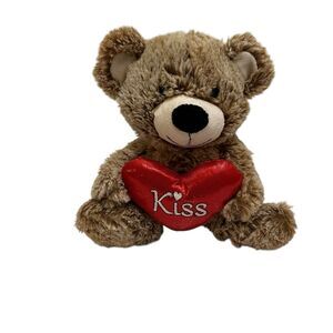 Toms Toy Brown Teddy Bear Plush Heart Kiss Valentine Plush 7" Stuffed Animal